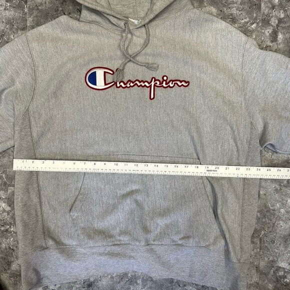 Champion Hoodie Mens XL Gray Spell Out Pullover Fleece Logo Reverse Weave - Picture 5 of 6